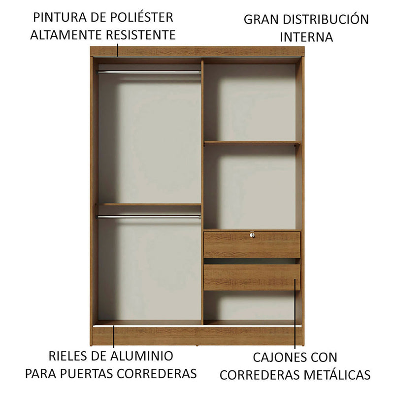 Closet Luke Marron 120x183cm Con Espejo Y Cuatro Cajones