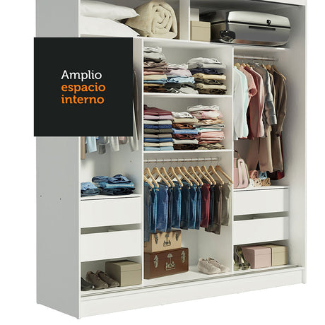 Closet Reno Blanco 180x205cm con Espejo y Cinco Cajones - Closets | Bylmo