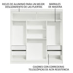 Closet Reno Blanco 180x205cm Con Espejo Y Seis Cajones