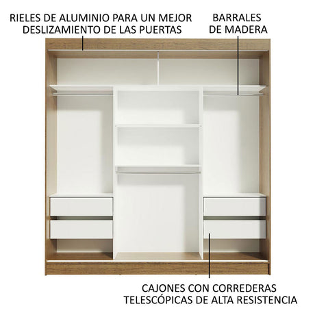 Closet Reno Marron 180x205cm sin Espejo y con cuatro Cajones - Closets | Bylmo