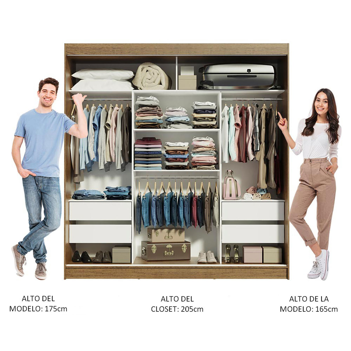 Closet Reno Marron 180x205cm con Espejo y Cuatro Cajones - Closets | Bylmo