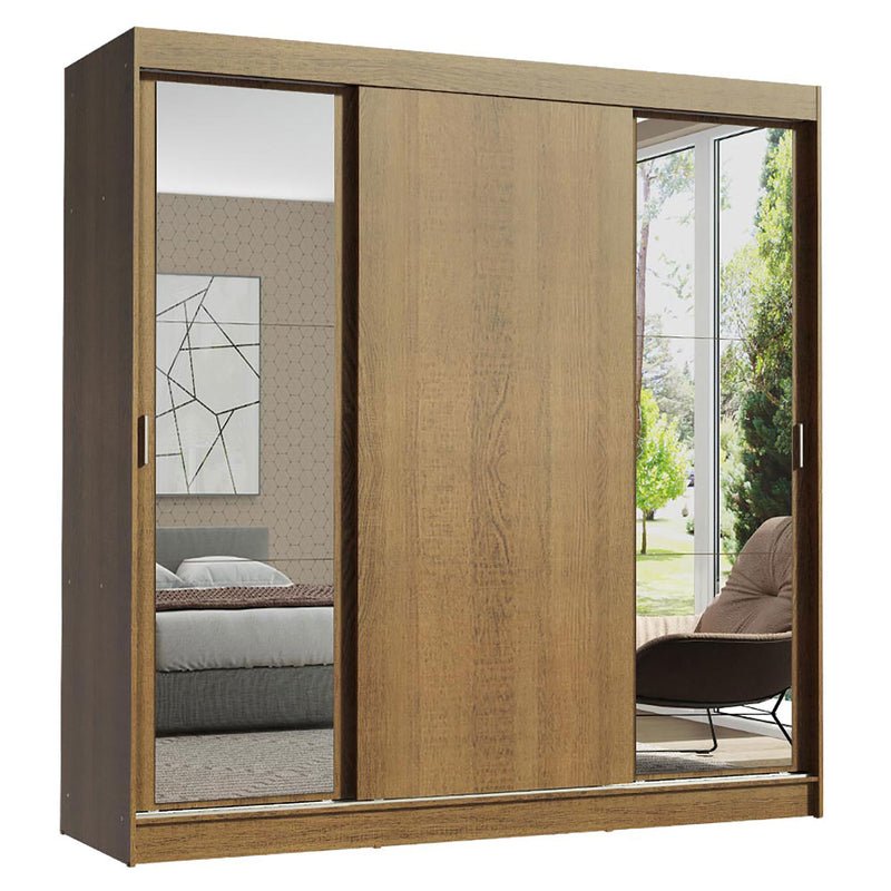 Closet Reno Marron 180x205cm Con Espejo Y Cinco Cajones