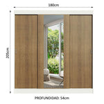 Closet Reno Blanco Y Marron 180x205cm Con Espejo Y Cuatro Cajones