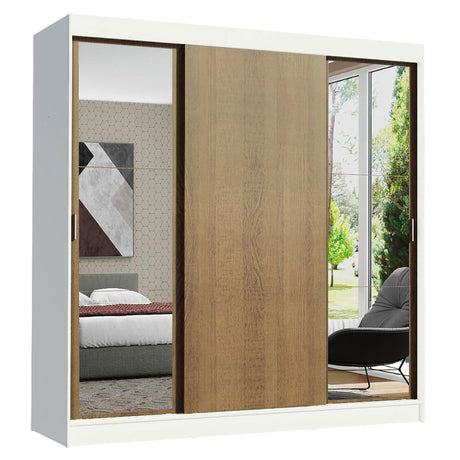 Closet Reno Blanco y Marron 180x205cm con Espejo y Cinco Cajones - Closets | Bylmo