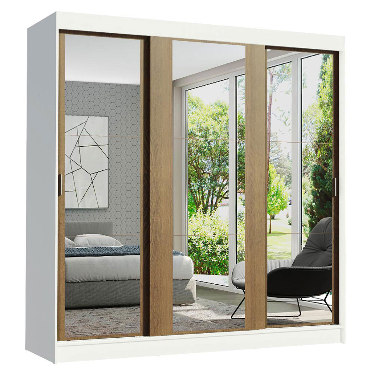 Closet Reno Blanco y Marron 180x205cm con Espejo y Seis Cajones - Closets | Bylmo