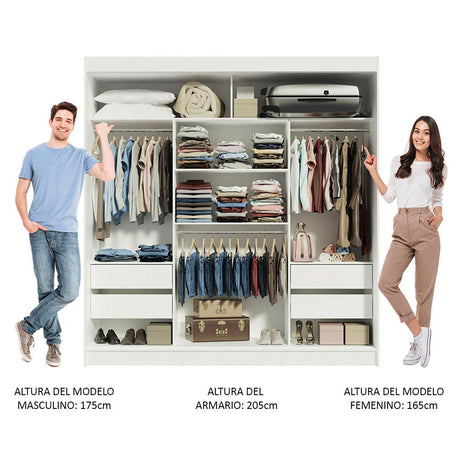 Closet Reno Blanco y Marron 180x205cm con Espejo y Seis Cajones - Closets | Bylmo