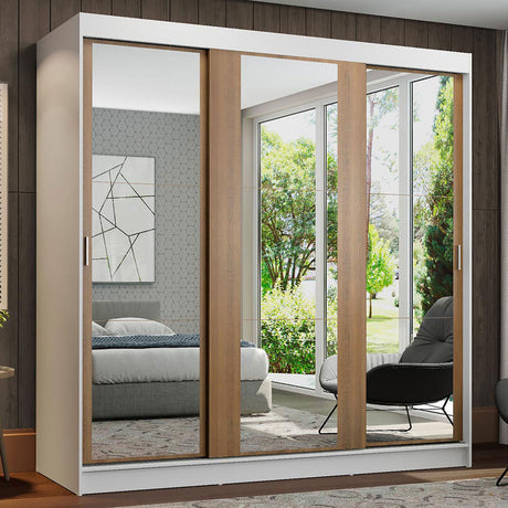 Closet Reno Blanco y Marron 180x205cm con Espejo y Seis Cajones - Closets | Bylmo
