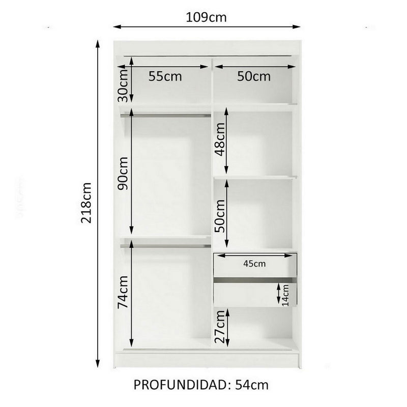 Closet Tokio Blanco 109x218cm Sin Espejo Y Con Tres Cajones