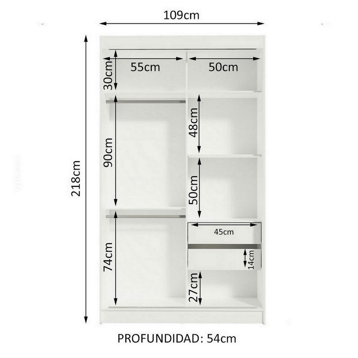 Closet Tokio Blanco 109x218cm con Espejo y Cuatro Cajones - Closets | Bylmo