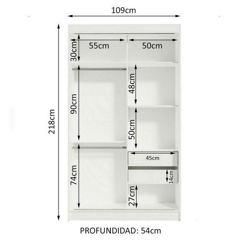 Closet Tokio Blanco 109x218cm Con Espejo Y Cuatro Cajones