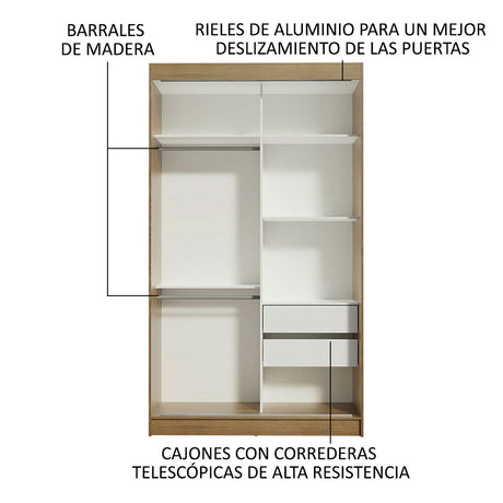 Closet Tokio Marron 109x218cm sin Espejo y con Tres Cajones - Closets | Bylmo