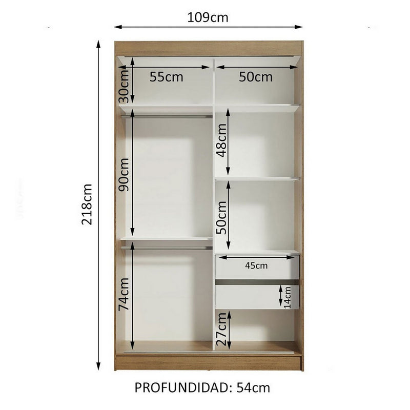 Closet Tokio Marron 109x218cm Sin Espejo Y Con Tres Cajones