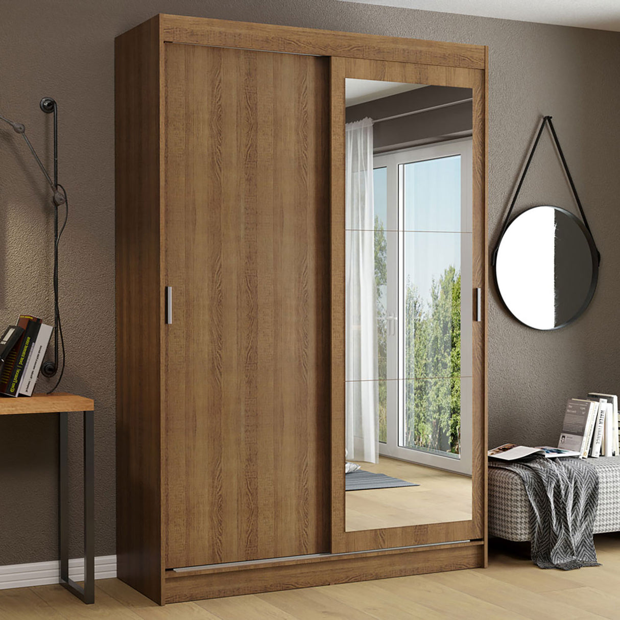 Closet Tokio Marron 109x218cm con Espejo y Cuatro Cajones - Closets | Bylmo