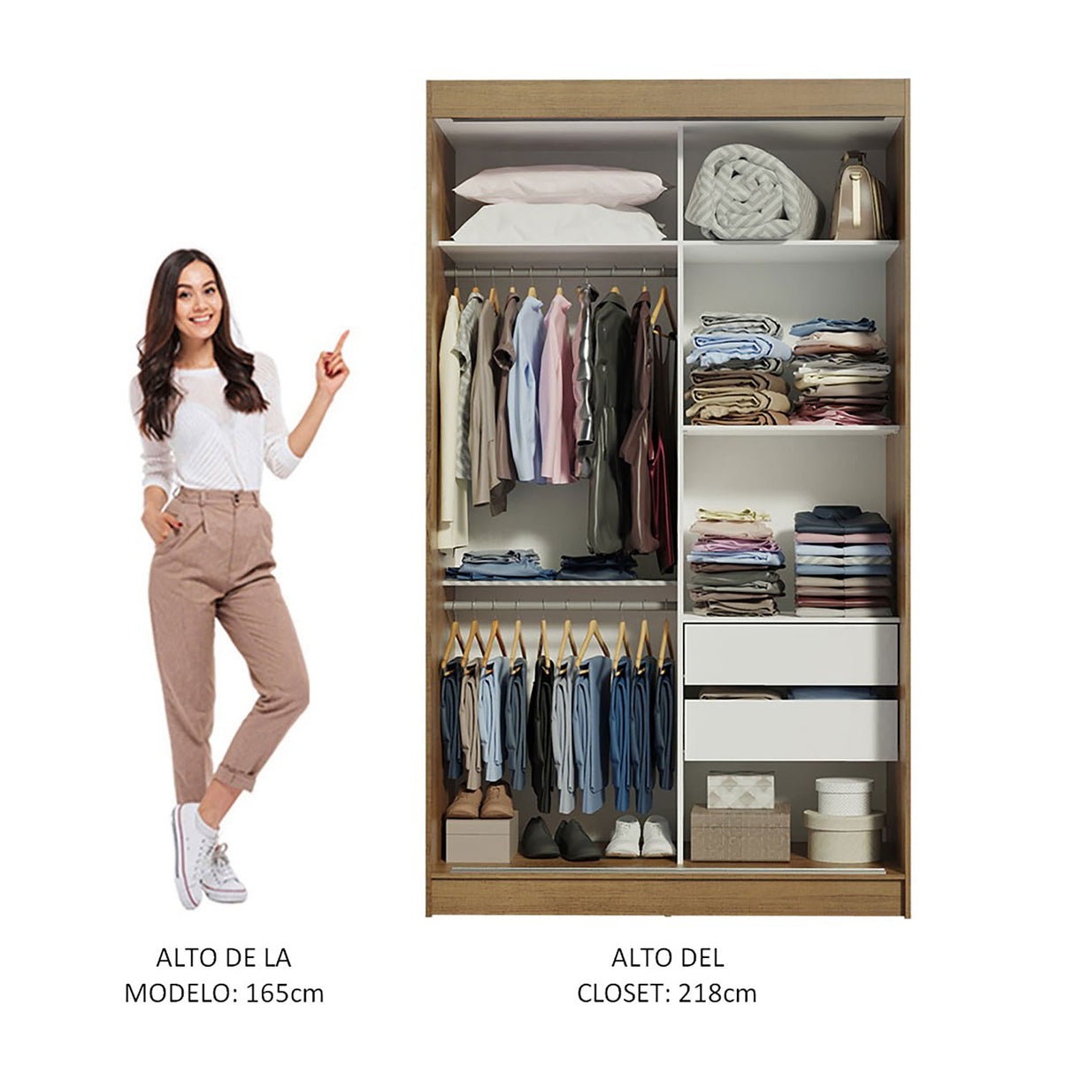 Closet Tokio Marron 109x218cm con Espejo y Cinco Cajones - Closets | Bylmo