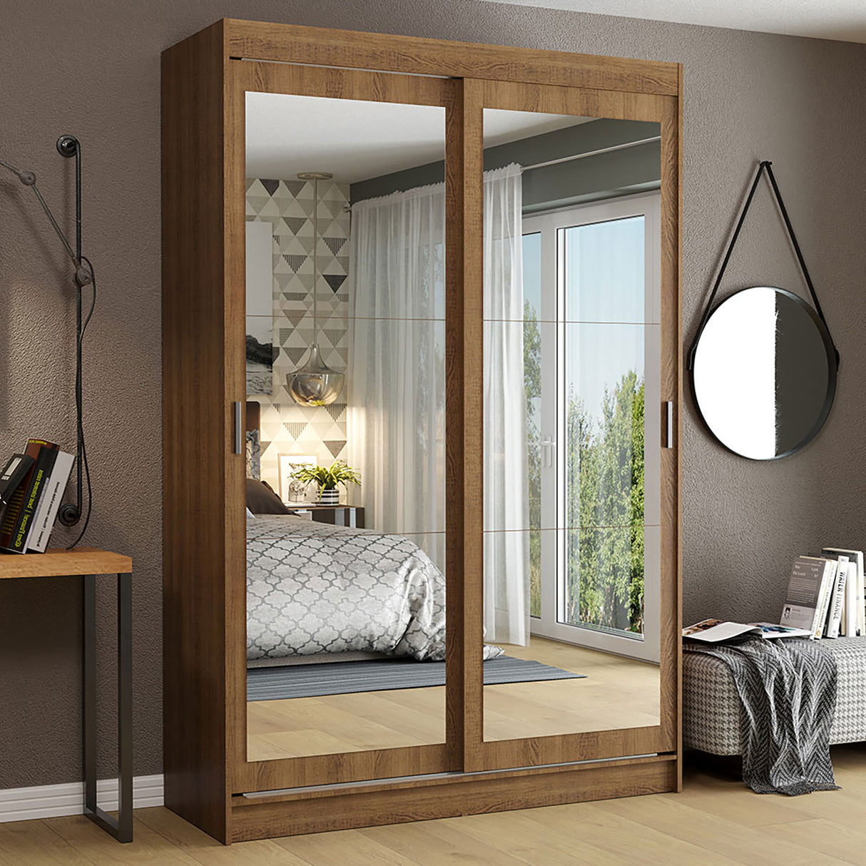 Closet Tokio Marron 109x218cm con Espejo y Cinco Cajones - Closets | Bylmo