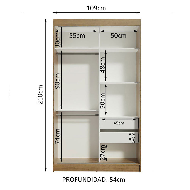 Closet Tokio Marron 109x218cm Con Espejo Y Cinco Cajones