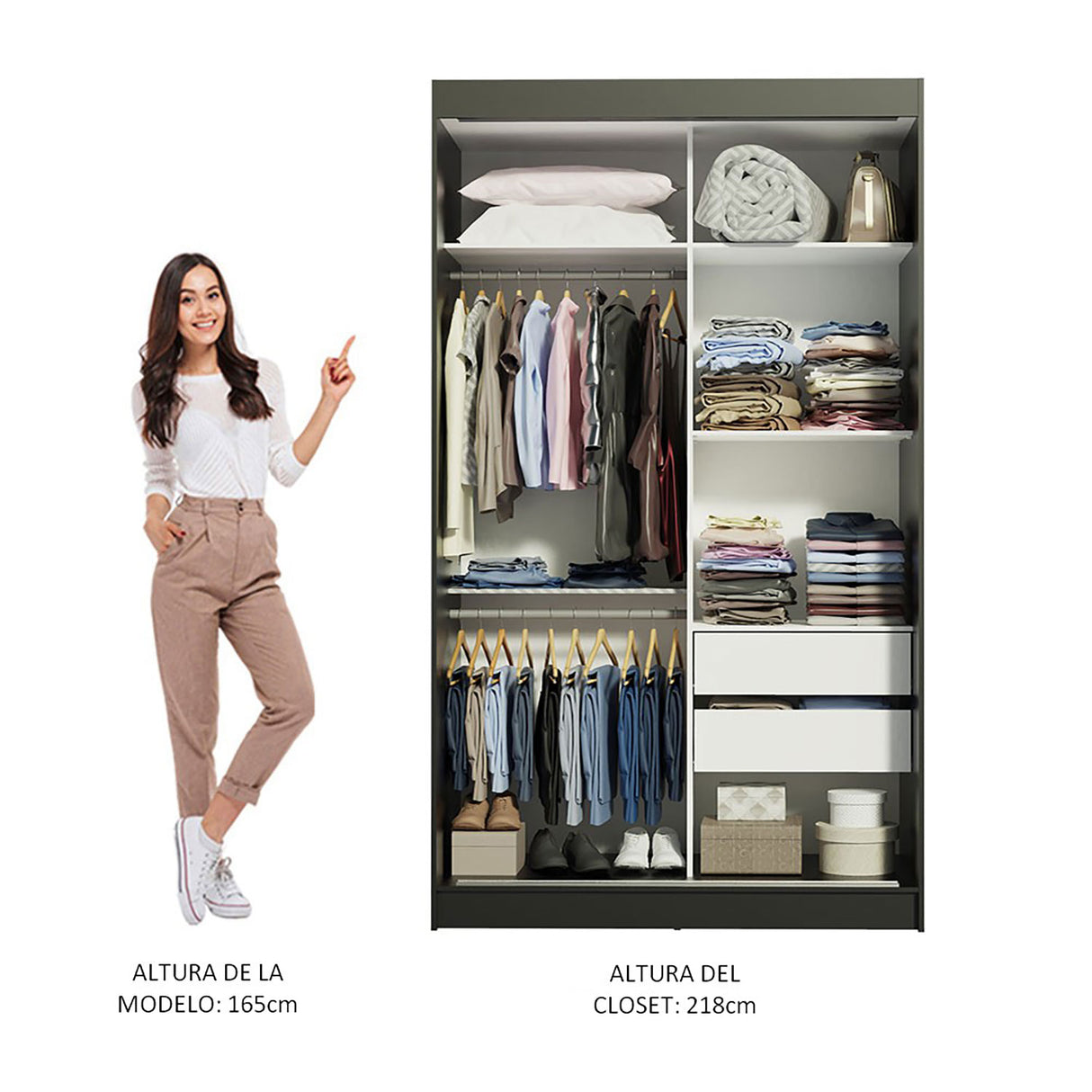 Closet Tokio Negro 109x218cm con Espejo y Cuatro Cajones - Closets | Bylmo