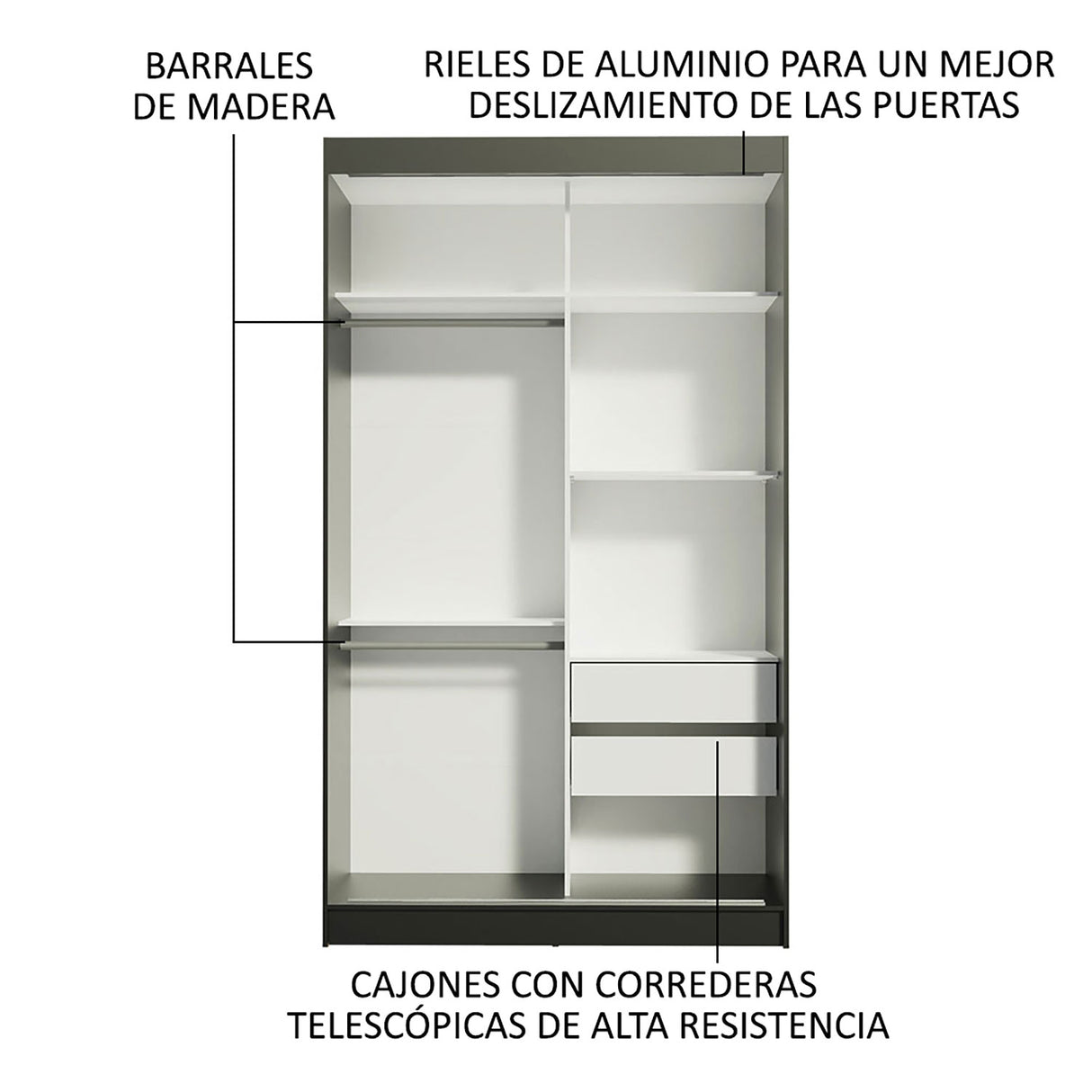 Closet Tokio Negro 109x218cm con Espejo y Cuatro Cajones - Closets | Bylmo