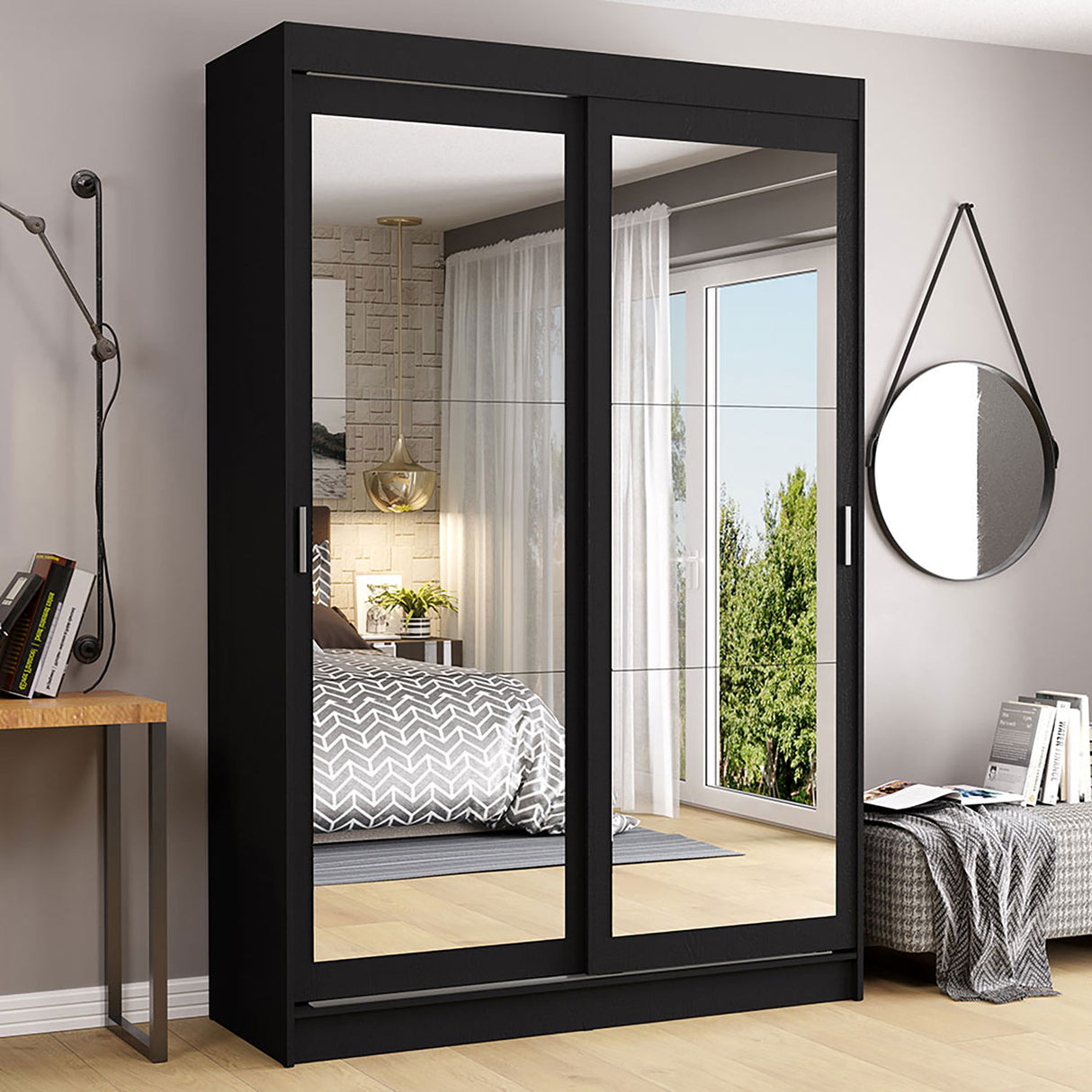 Closet Tokio Negro 109x218cm con Espejo y Cinco Cajones - Closets | Bylmo