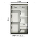 Closet Tokio Negro 109x218cm con Espejo y Cinco Cajones - Closets | Bylmo