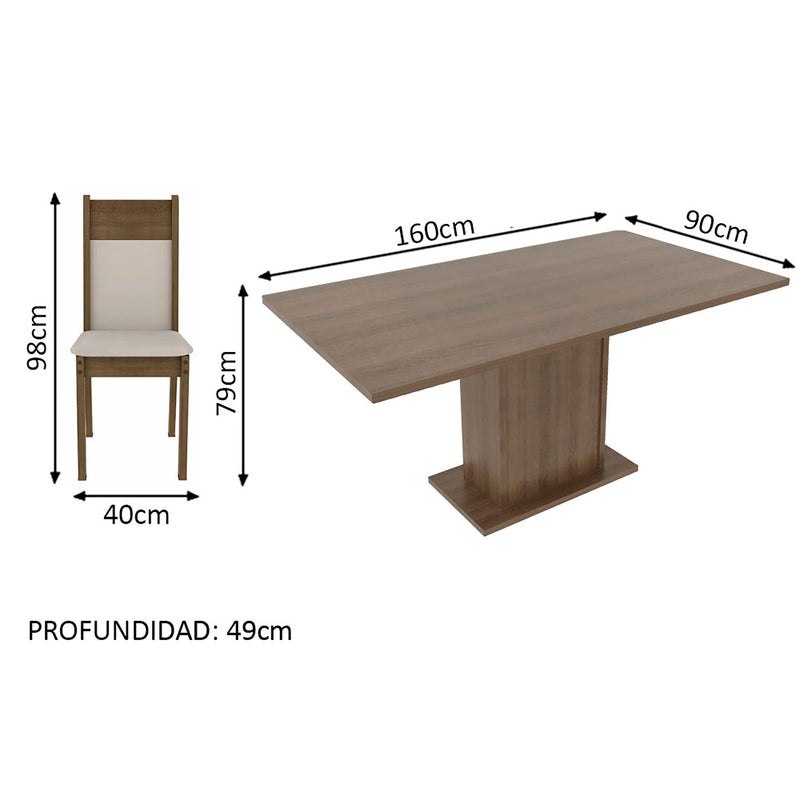 Combo Comedor Y Sillas Louisiana Marron 160x79cm De 6 Puestos