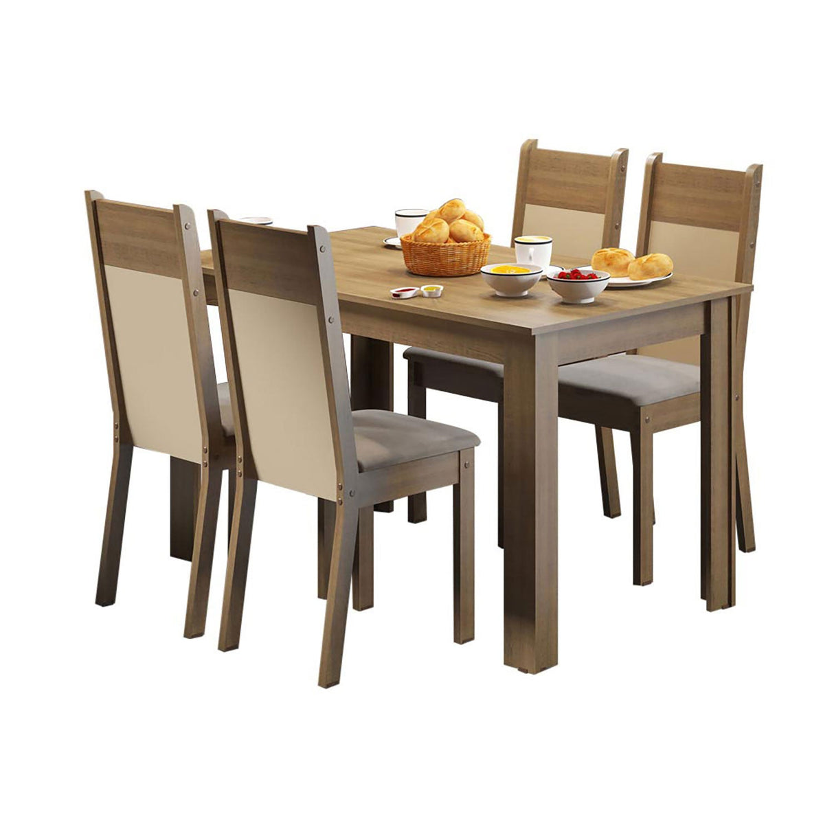 Combo Comedor y Sillas Havana Marron 136x76cm de 4 Puestos