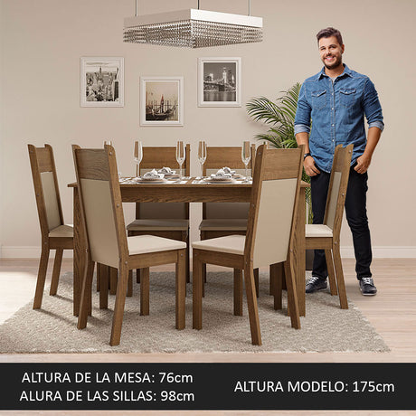 Combo Comedor y Sillas Jaíne Marron 136x76cm de 6 Puestos - Comedores | Bylmo
