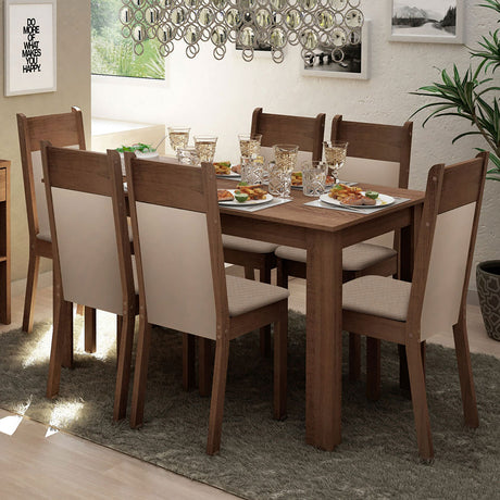 Combo Comedor y Sillas Jaíne Marron 136x76cm de 6 Puestos - Comedores | Bylmo