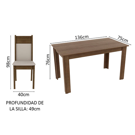 Combo Comedor y Sillas Jaíne Marron 136x76cm de 6 Puestos - Comedores | Bylmo