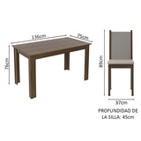 Combo Comedor y Sillas Bea Marron 136x76cm de 4 Puestos - Comedores | Bylmo