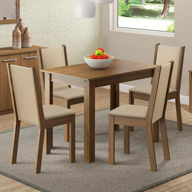 Combo Comedor Y Sillas Cintia Marron 104x76cm De 4 Puestos