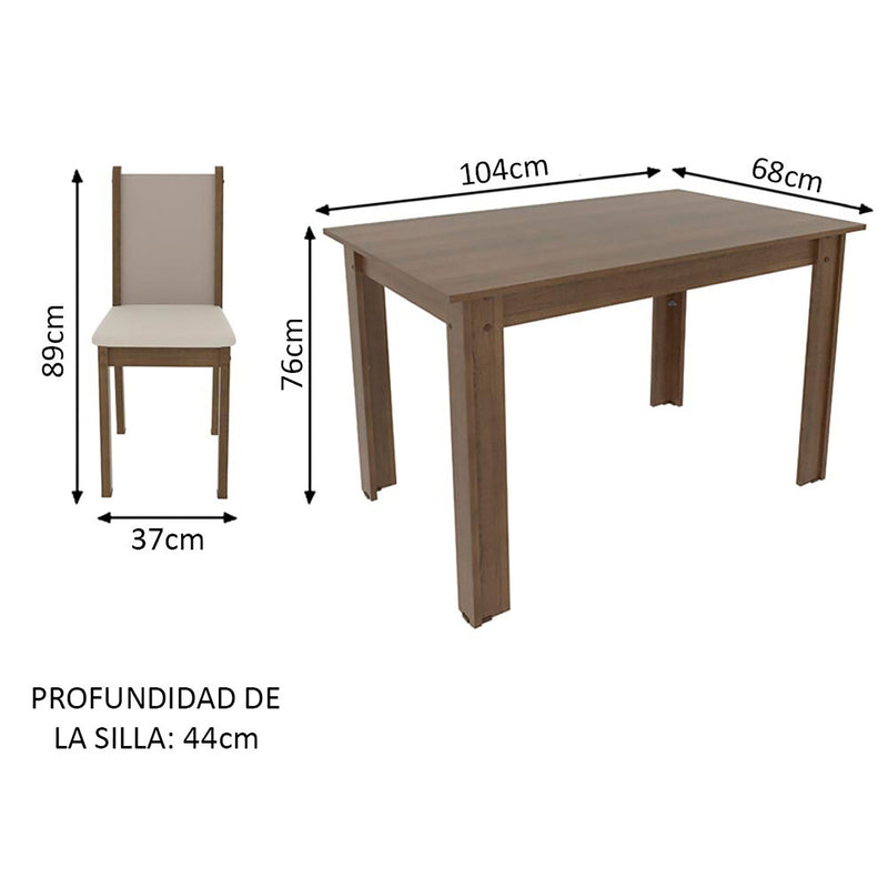 Combo Comedor Y Sillas Cintia Marron 104x76cm De 4 Puestos