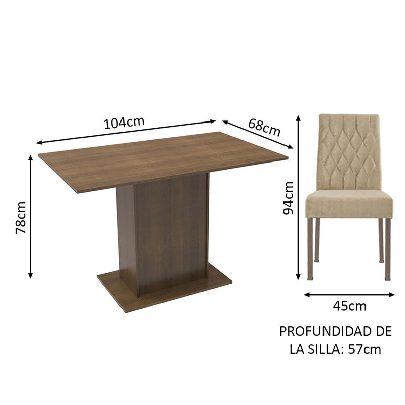 Combo Comedor Y Sillas Tainá Marron 104x78cm De 2 Puestos