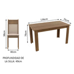 Combo Comedor Y Sillas Cali Marron Y Crema 136x76cm De 4 Puestos