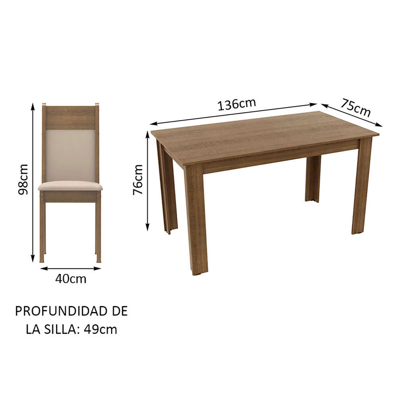 Combo Comedor Y Sillas Cali Marron Y Crema 136x76cm De 4 Puestos