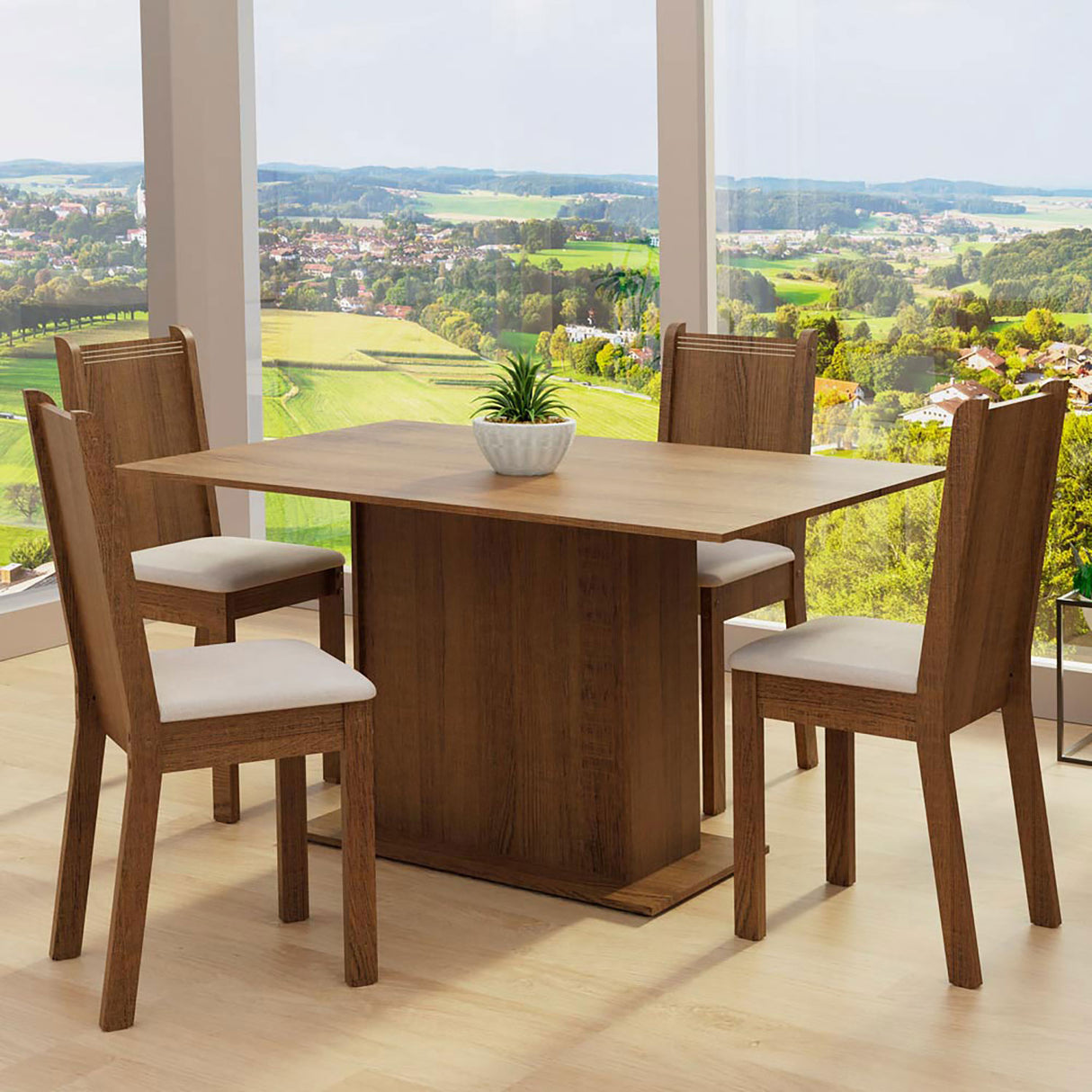Combo Comedor y Sillas Luana Marron 104x78cm de 4 Puestos - Comedores | Bylmo