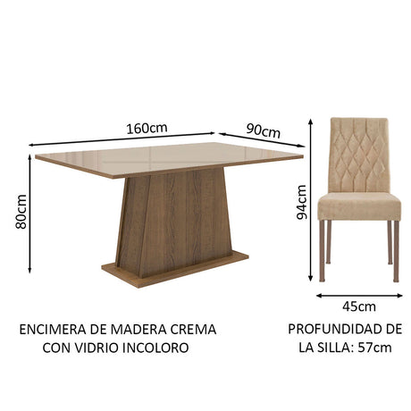Combo Comedor y Sillas Stéfani Marron 160x80cm de 6 Puestos - Comedores | Bylmo