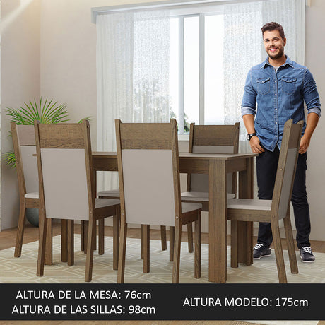 Combo Comedor y Sillas Bahamas Marron 136x76cm de 6 Puestos - Comedores | Bylmo