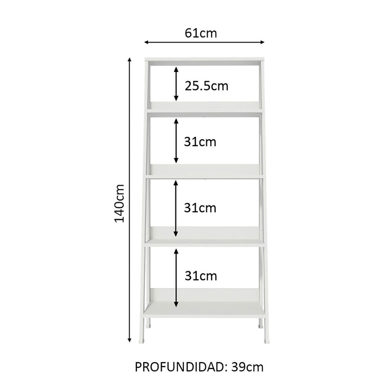 Estantería Ellie Blanco 61x140cm En Escalera Con Cinco Entrepaños