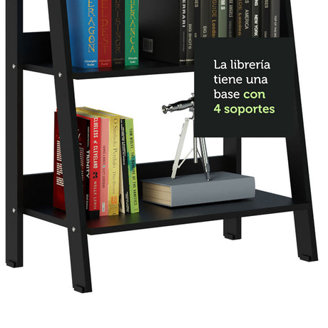 Estantería Ellie Negro 61x140cm en Escalera con Cinco Entrepaños - Bibliotecas y Estanterías | Bylmo
