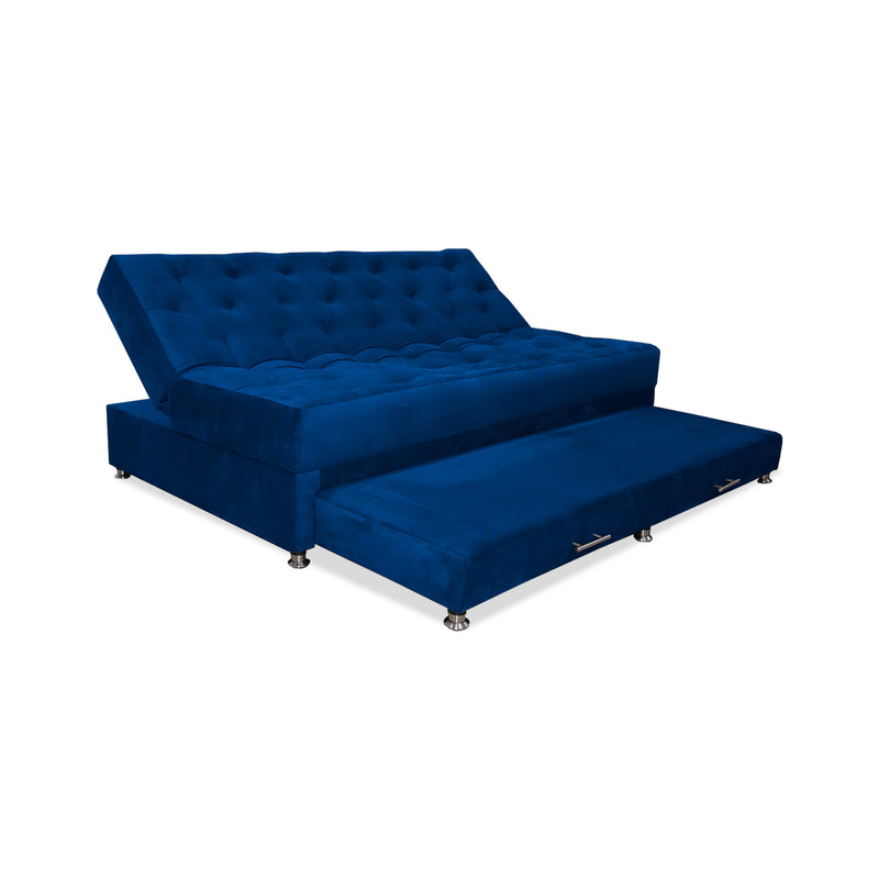 Sofacama Bachmann Azul Petróleo 190x95cm De Tres Puestos Reclinable