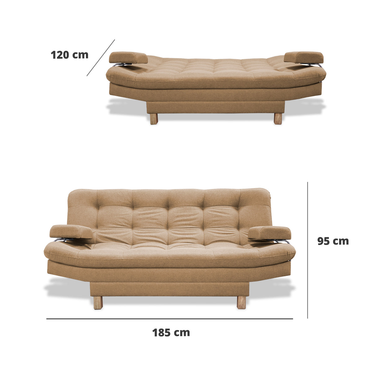 Sofacama Brunner Camel 185x90cm de Tres Puestos Reclinable - Sofas y Poltronas | Bylmo
