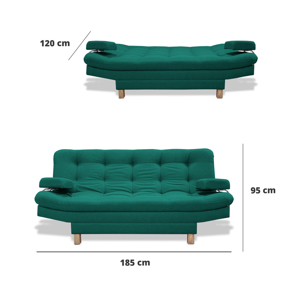 Sofacama Brunner Verde 185x90cm de Tres Puestos Reclinable - Sofas y Poltronas | Bylmo