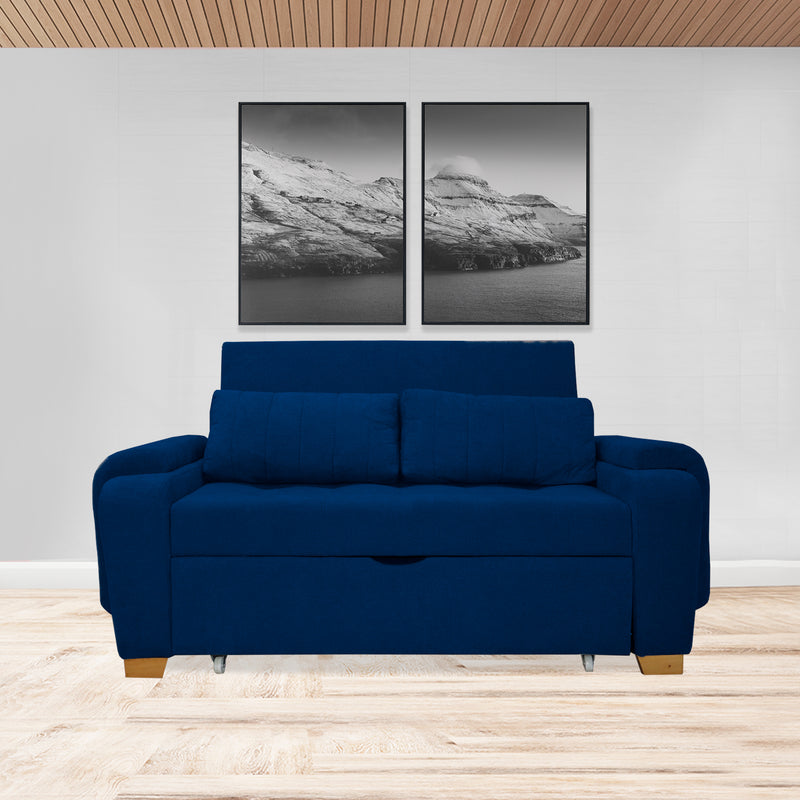 Sofacama Hartmann Azul Petróleo 180x94cm De Dos Puestos Reclinable