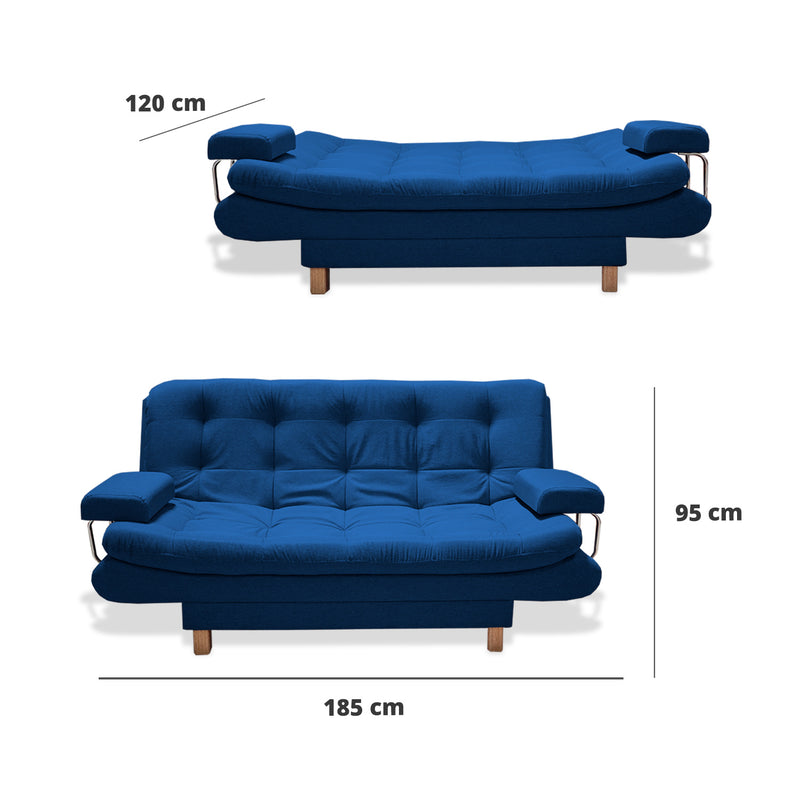 Sofacama Marti Azul Petróleo 175x90cm De Tres Puestos Reclinable