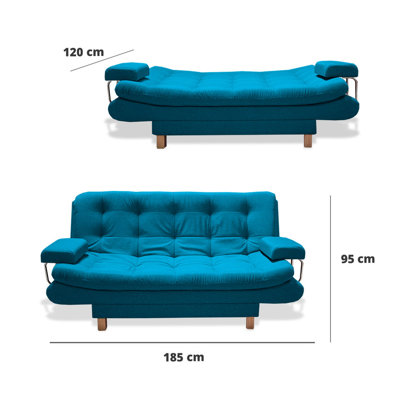 Sofacama Marti Turquesa 175x90cm De Tres Puestos Reclinable