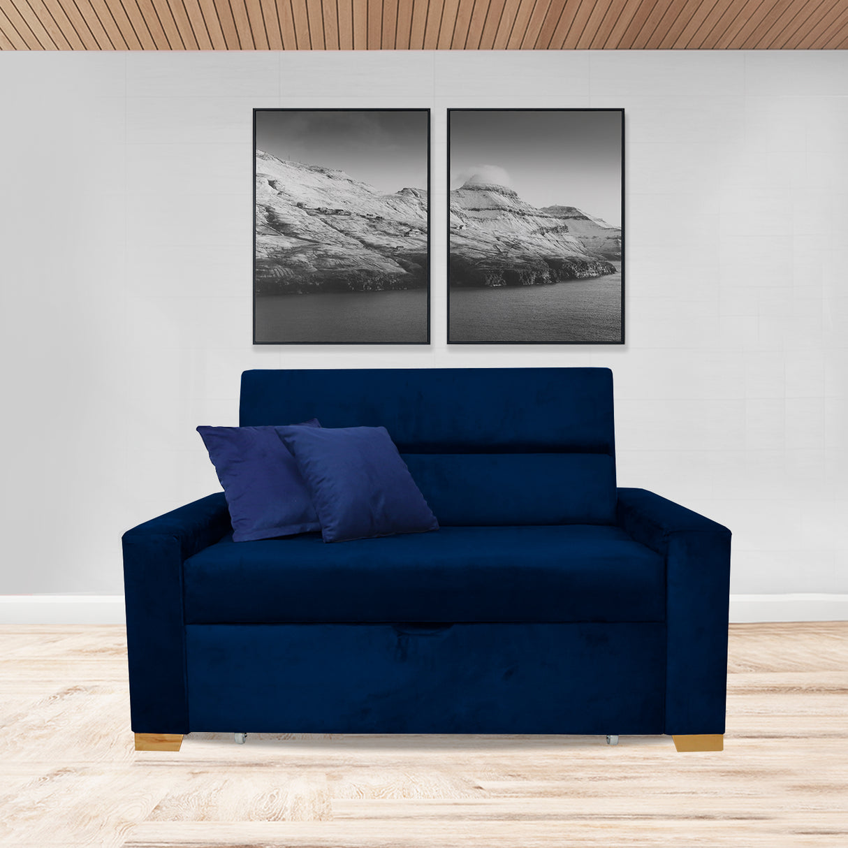 Sofacama Vogel Azul Petróleo 150x94cm de Dos Puestos Reclinable - Sofas y Poltronas | Bylmo