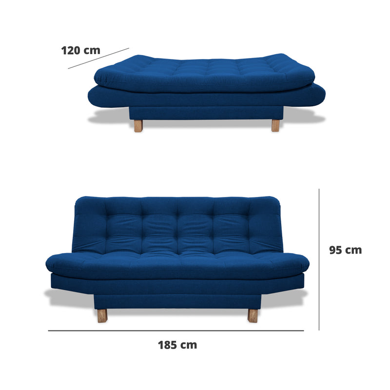 Sofacama Widmer Azul Petróleo 185x90cm De Tres Puestos Reclinable