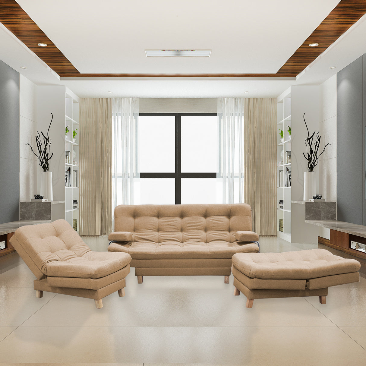 Sala Brunner Camel 185x90cm de Cinco Puestos Reclinable - Sofas y Poltronas | Bylmo