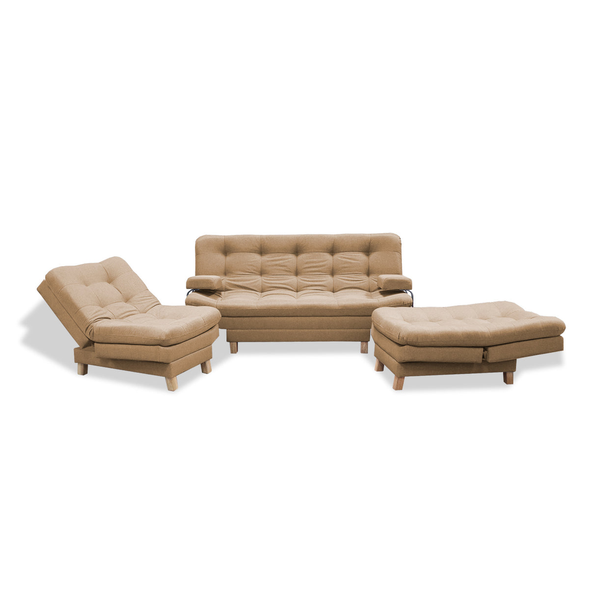 Sala Brunner Camel 185x90cm de Cinco Puestos Reclinable - Sofas y Poltronas | Bylmo